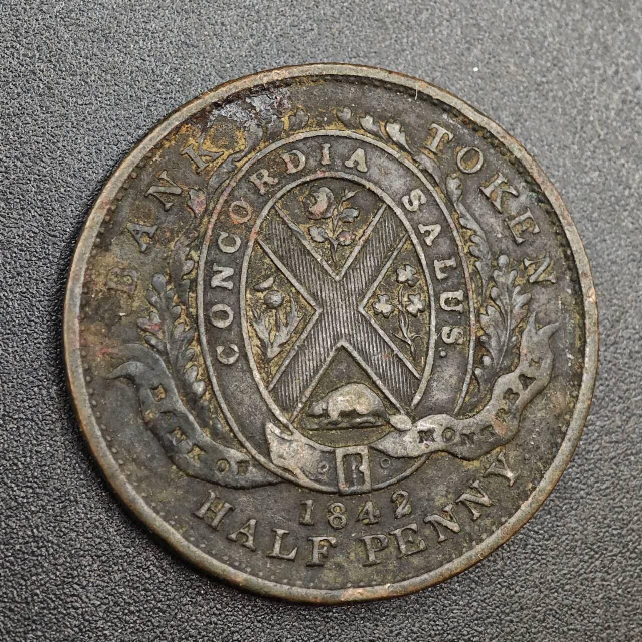 【淘币小摊】实时拍第八百零二拍   散币场   满百包邮可预留二周 每周一统一发货   加拿大蒙特利尔银行1842年半便士铜币代币