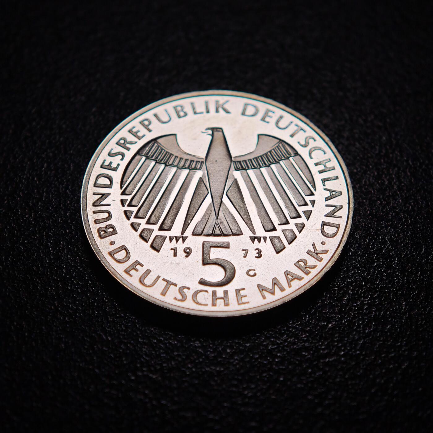 【德藏】世界币章拍卖第154期（拍品征集中~欢迎藏友联系） 1973年 德国法兰克福会议125周年5马克纪念银币 直径约：28.9mm；重约：11.2g