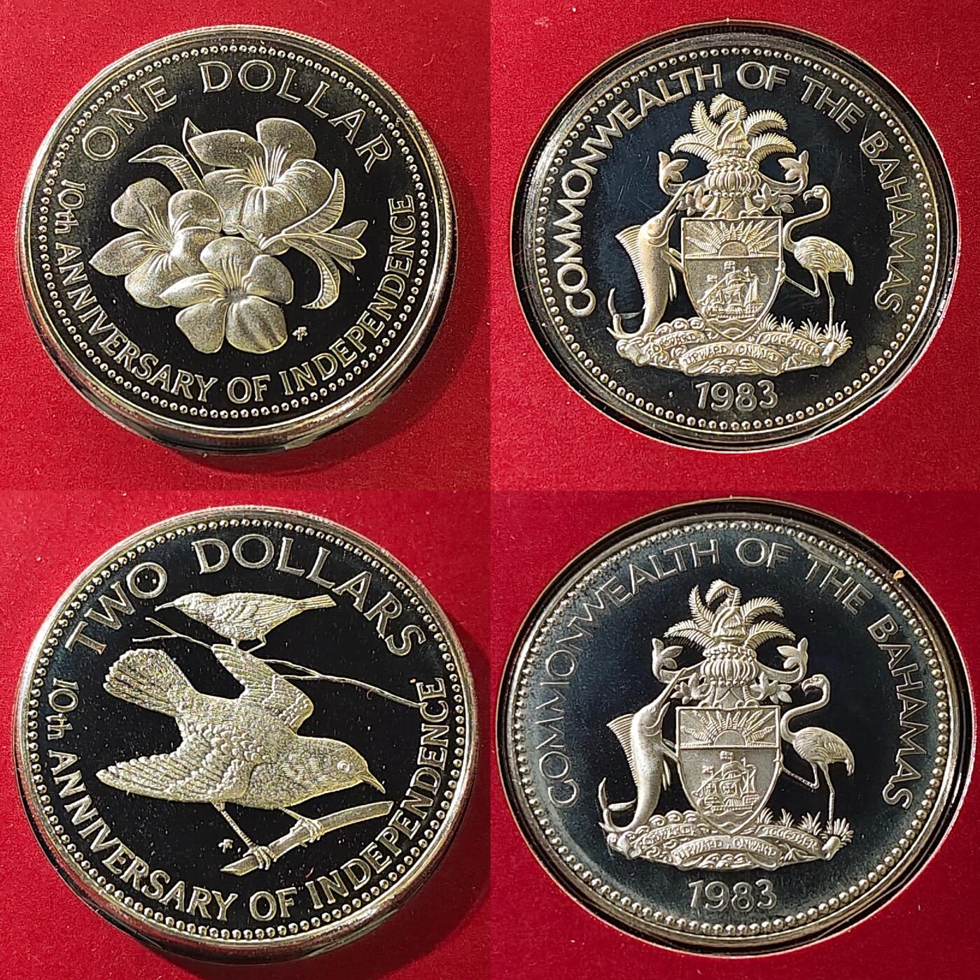 【全场包邮】纯粹捡漏拍479场（免费代拍第16场） 【稀少】巴哈马群岛1983年独立十周年纪念版官方精制套币-盒证全-量1009