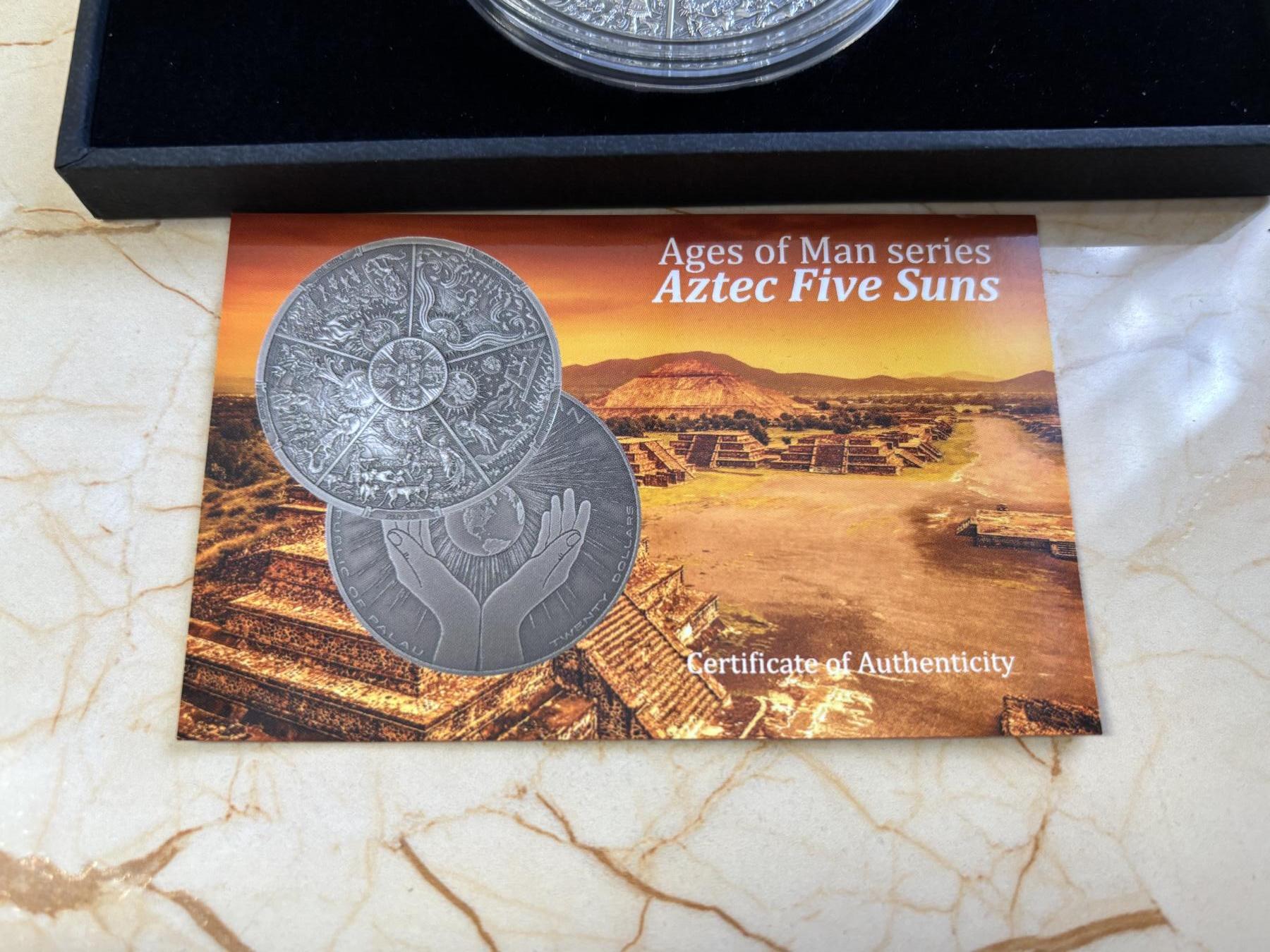 第182期拍卖 帕劳2021年人类创造世界系列1阿兹特克五太阳3盎司银币，999银，发行333枚