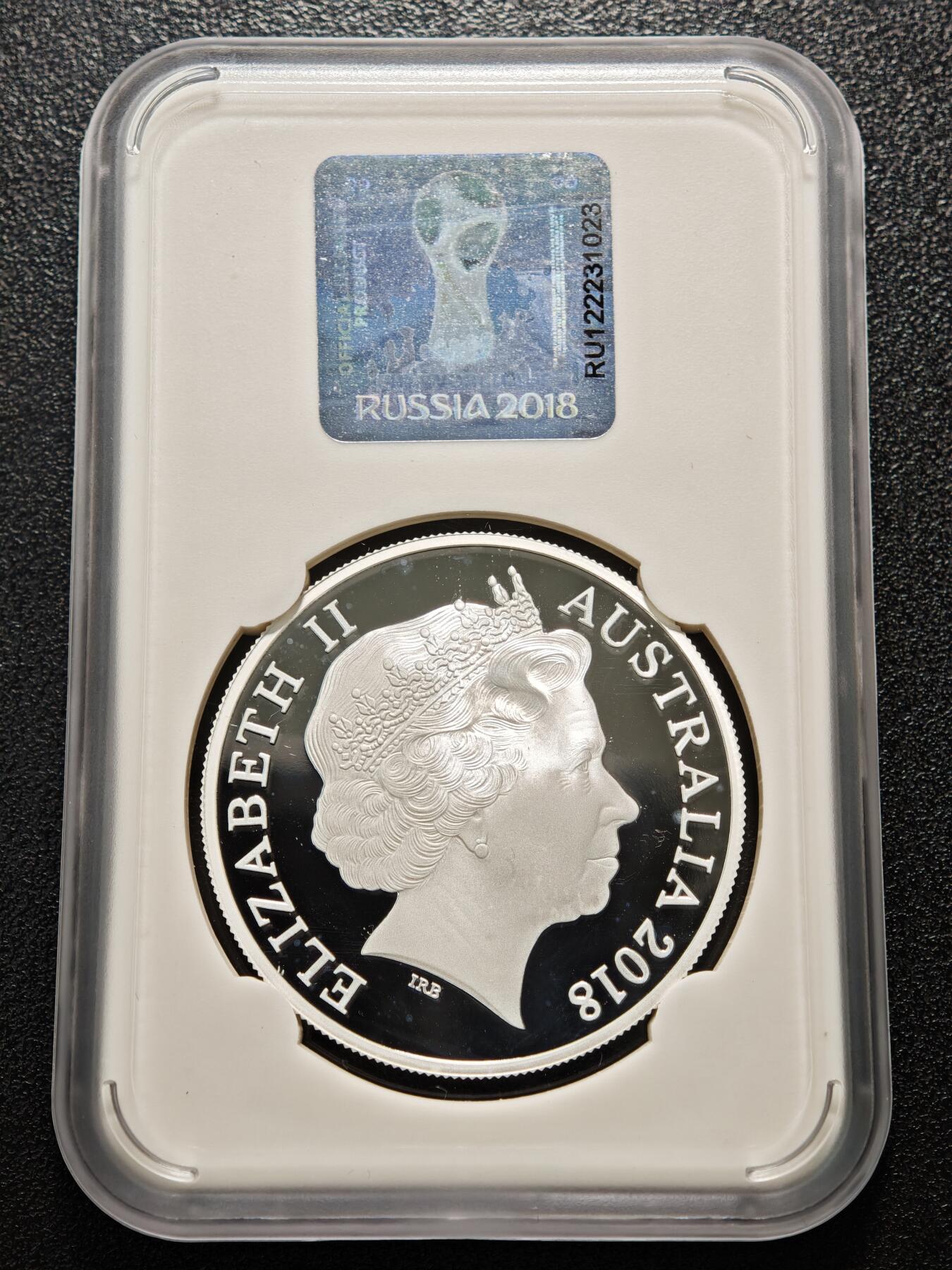 【德藏】世界币章拍卖第154期（拍品征集中~欢迎藏友联系） 2枚一组 2018年 澳大利亚俄罗斯世界杯1元纪念银币 封装版 1盎司 999银