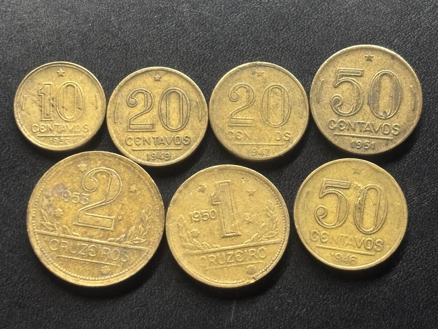 邮泉阁限时拍卖第三十六场 美洲硬币专场（硬币在国外。请付邮费6元。） 巴西1940、50年代7枚