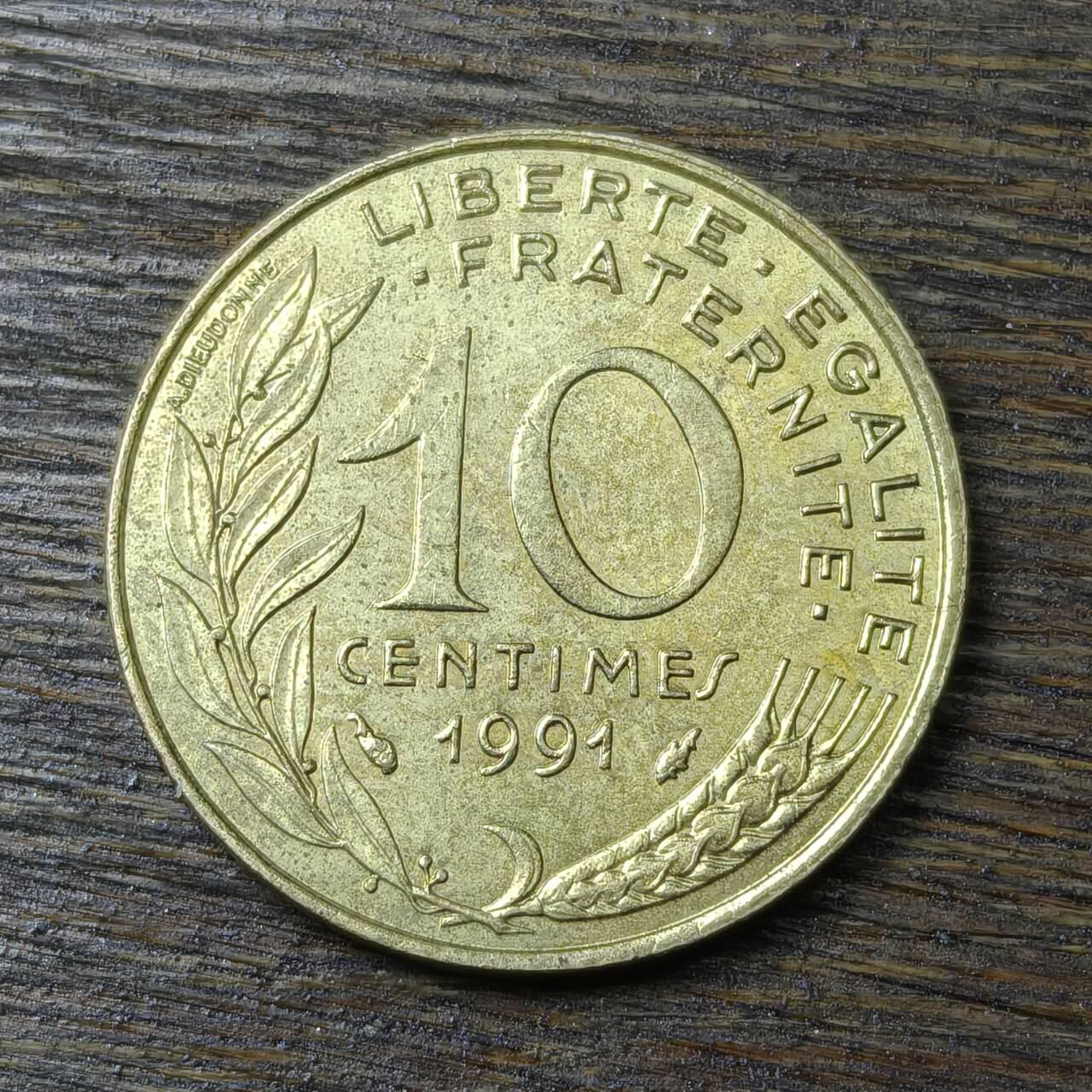 【铜匠收藏】★第132场★散币场，无佣金，30包邮。不满30元，支付5元运费。《接受代拍 代送NGC评级》 法国 1991年 10生丁 玛丽安娜女神 青铜币