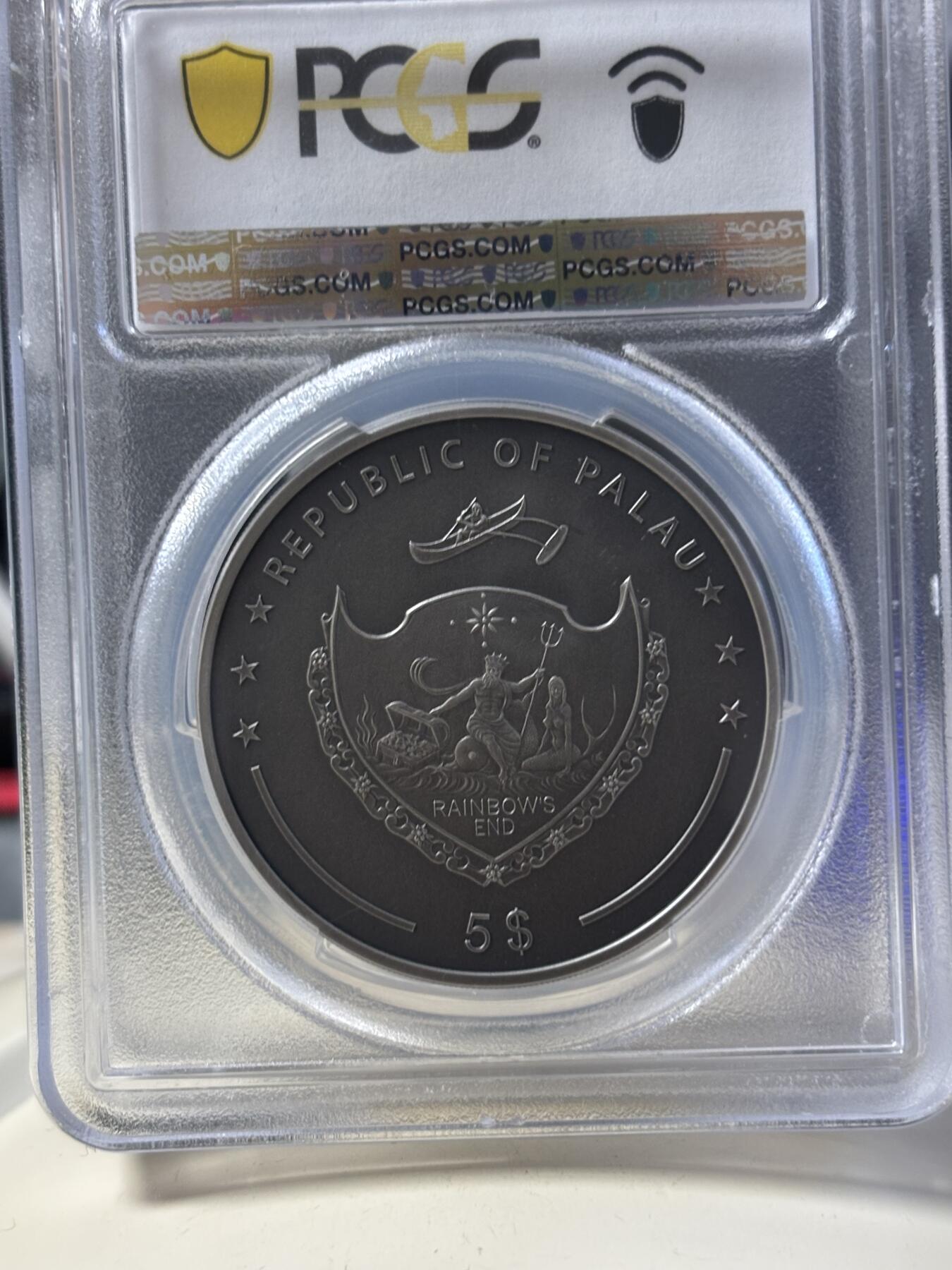 第182期拍卖 帕劳2024年扑克警卫镀金仿古浮雕纪念银币PCGS-SP70首无盒无证书，1盎司。9999银，发行1111枚，