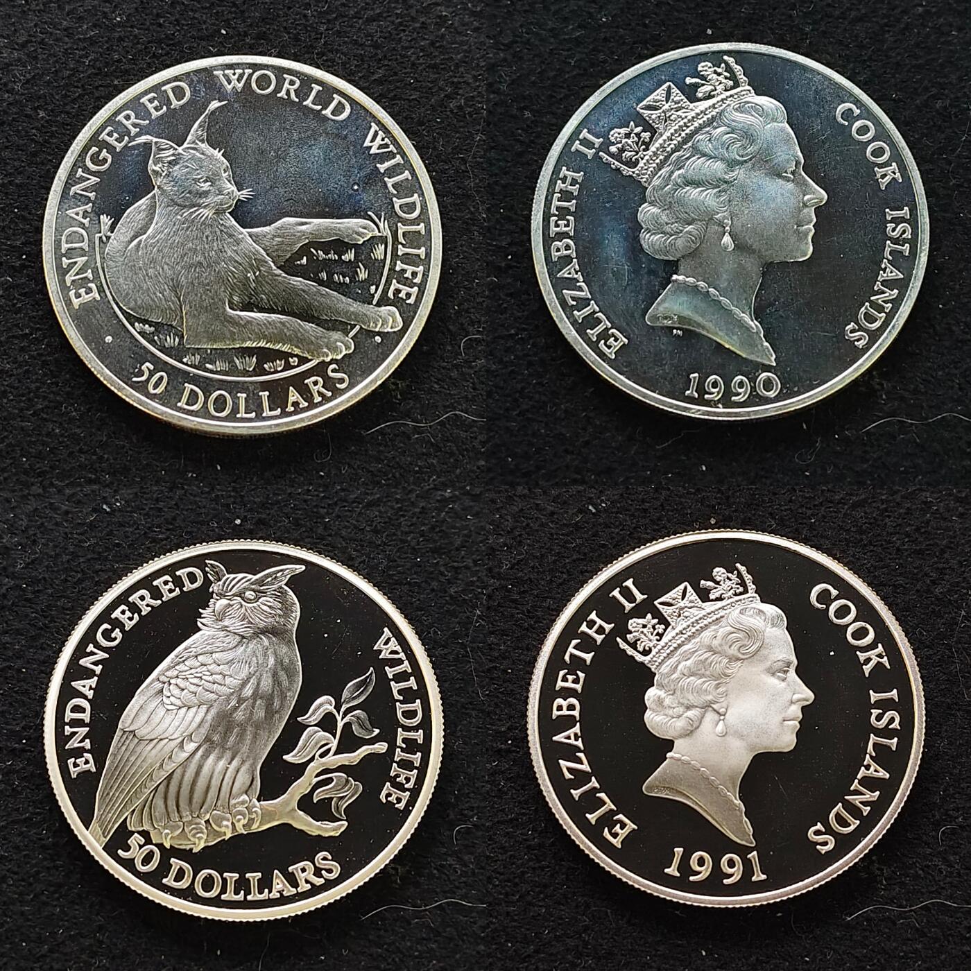 【全场包邮】纯粹捡漏拍479场（免费代拍第16场） 【大盒】库克群岛1990-1992年濒危动物系列33枚全银盒装套币-盒装带托盘