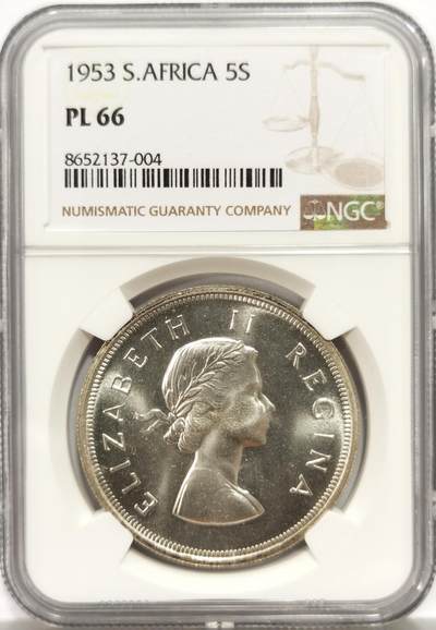 博洋堂世界钱币拍卖第147期（全场包邮） - NGC PL66 英属南非1953年伊丽莎白二世5先令大银币 高分好品 低评