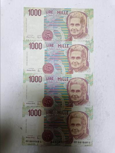 【20251124】非全新纸币第307场 - 意大利1000里拉4张纸币