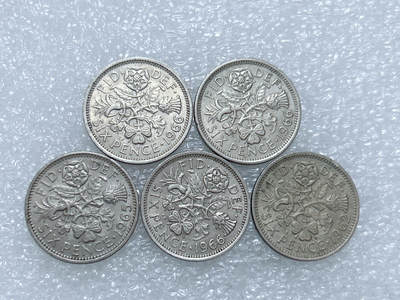 第一海外回流一元起拍收藏 散集专场  第270期 - 英国60年代6便士硬币 5枚 带光品