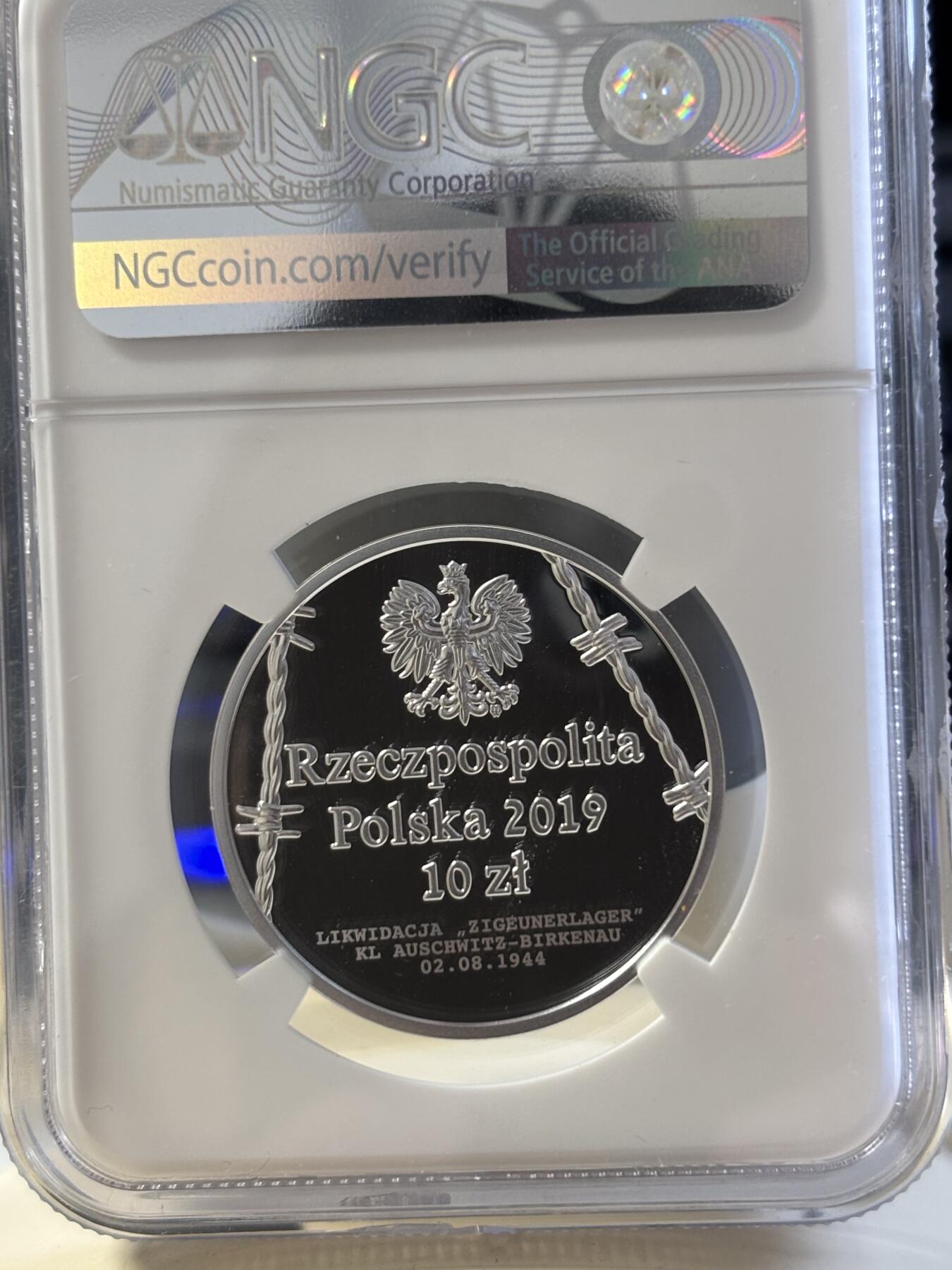 第182期拍卖 波兰2019年罗姆人和辛提人种族灭绝75周年纪念银币NGC-PF69原盒证书，925银，14.14克，发行15000枚