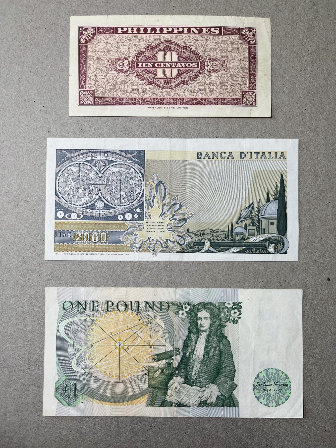【礼羽收藏】🌏世界钱币拍卖第113期 菲律宾10分（稀缺少见），意大利2000里拉伽利略，英国D序列1英镑牛顿，品相如图