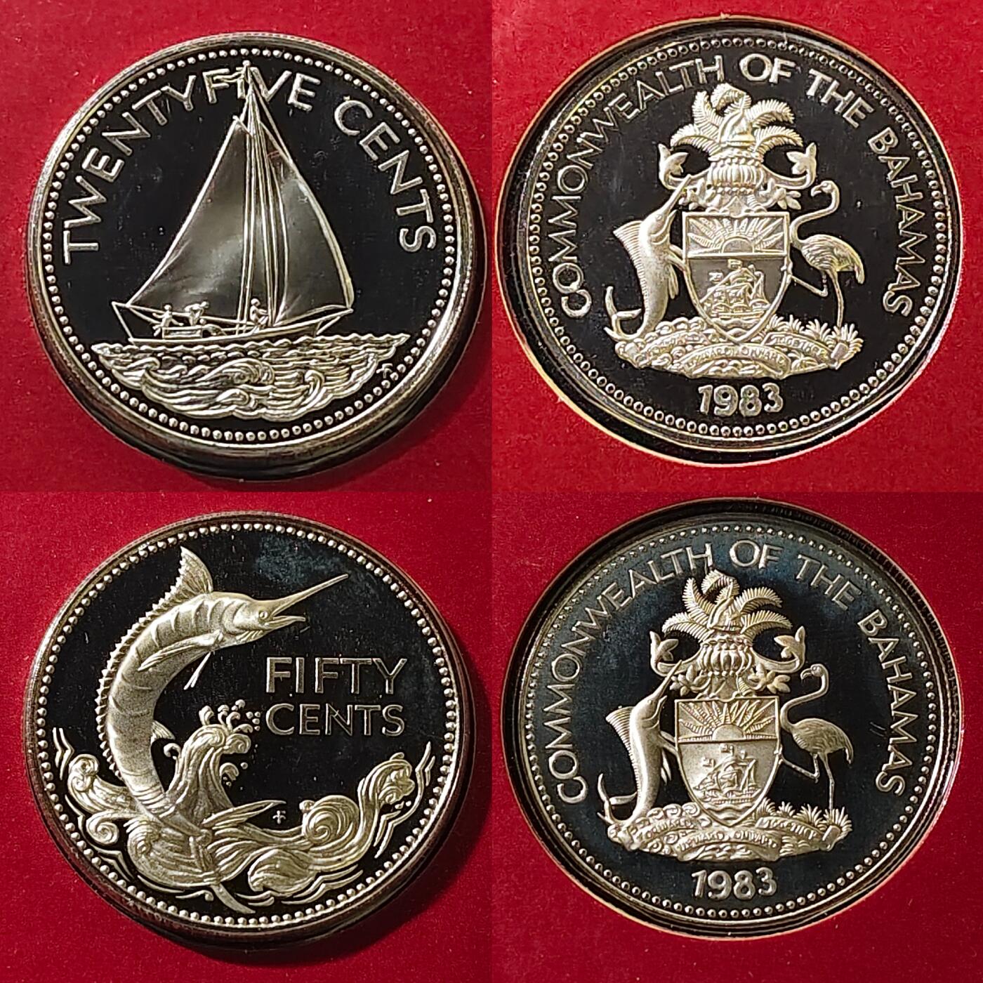 【全场包邮】纯粹捡漏拍479场（免费代拍第16场） 【稀少】巴哈马群岛1983年独立十周年纪念版官方精制套币-盒证全-量1009