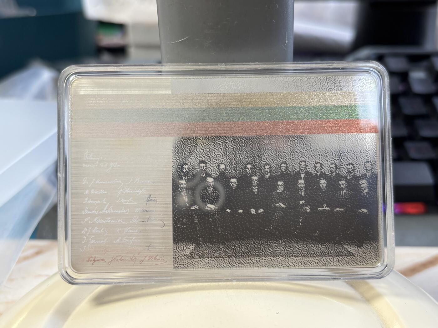 第182期拍卖 立陶宛2020年LBCOIN区块链加密数字币矩形彩银币，有自然氧化，925银，36.36克，发行4000枚