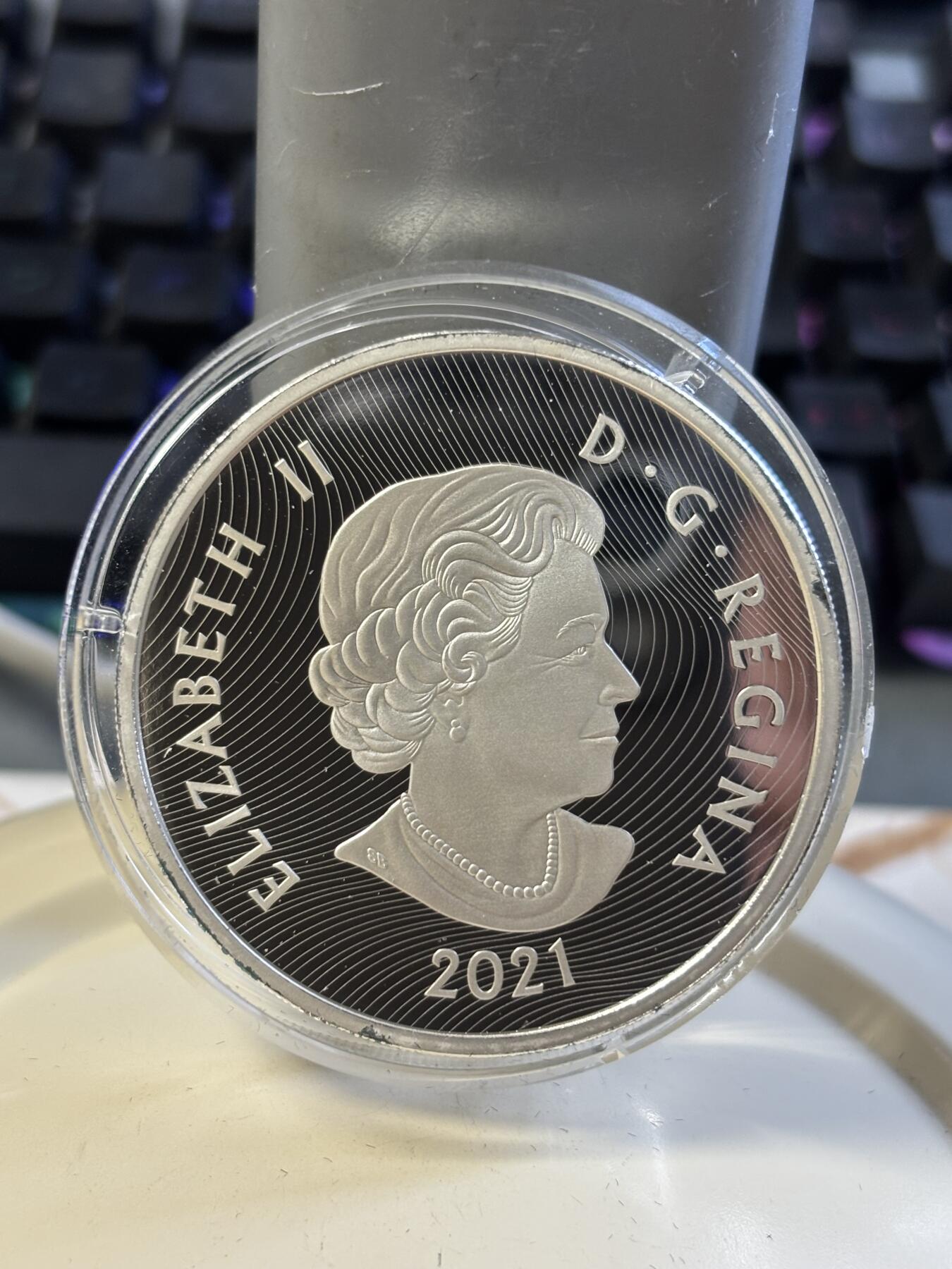 第182期拍卖 加拿大2021年落基山脉明珠路易斯湖潮高浮雕银币，9999银，82.3克，发行3000枚