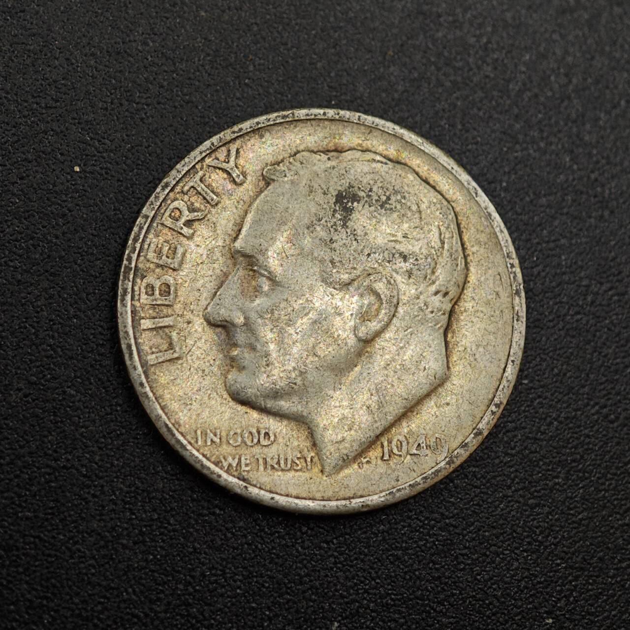 【淘币小摊】实时拍第八百零二拍   散币场   满百包邮可预留二周 每周一统一发货   美国1949年罗斯福10分银币