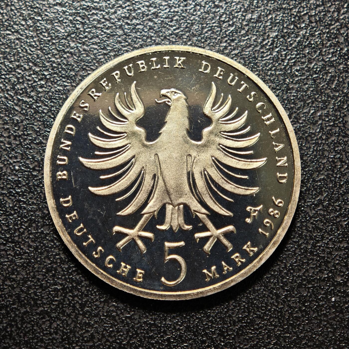 【德藏】世界币章拍卖第154期（拍品征集中~欢迎藏友联系） 1986年 德国霍亨索伦王朝第三位普鲁士国王弗里德里希·德·格罗逝世200周年5马克纪念镍币 直径约：29mm；重约：10g