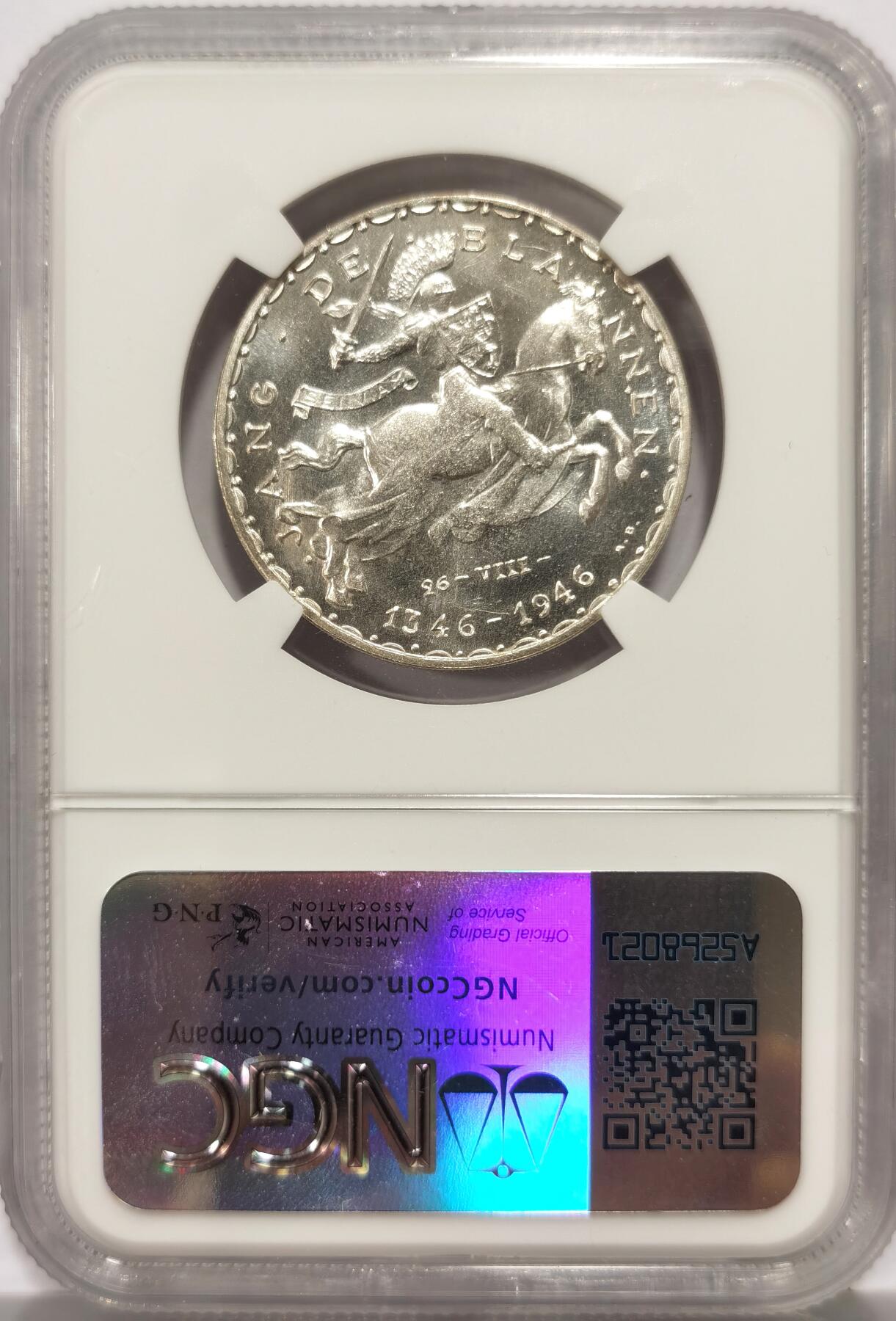 博洋堂世界钱币拍卖第147期（全场包邮） NGC MS66 卢森堡1946年50法郎银币 高分 为纪念盲人约翰大公600周年而发行 少见类镜面感底板！！ 非一般可比