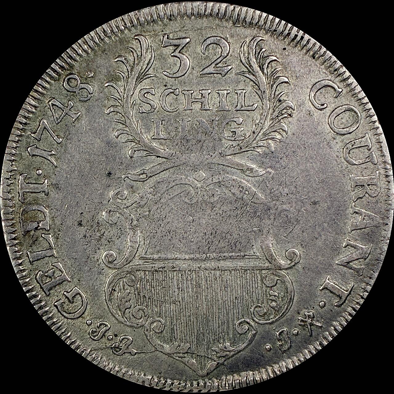 【雨安】【直播拍卖】【世界币章115期-裸币】2025-11-21 周五 19:30 保真 [裸币德国] Germany 德国 德意志 Lubeck吕贝克 32先令 1748年