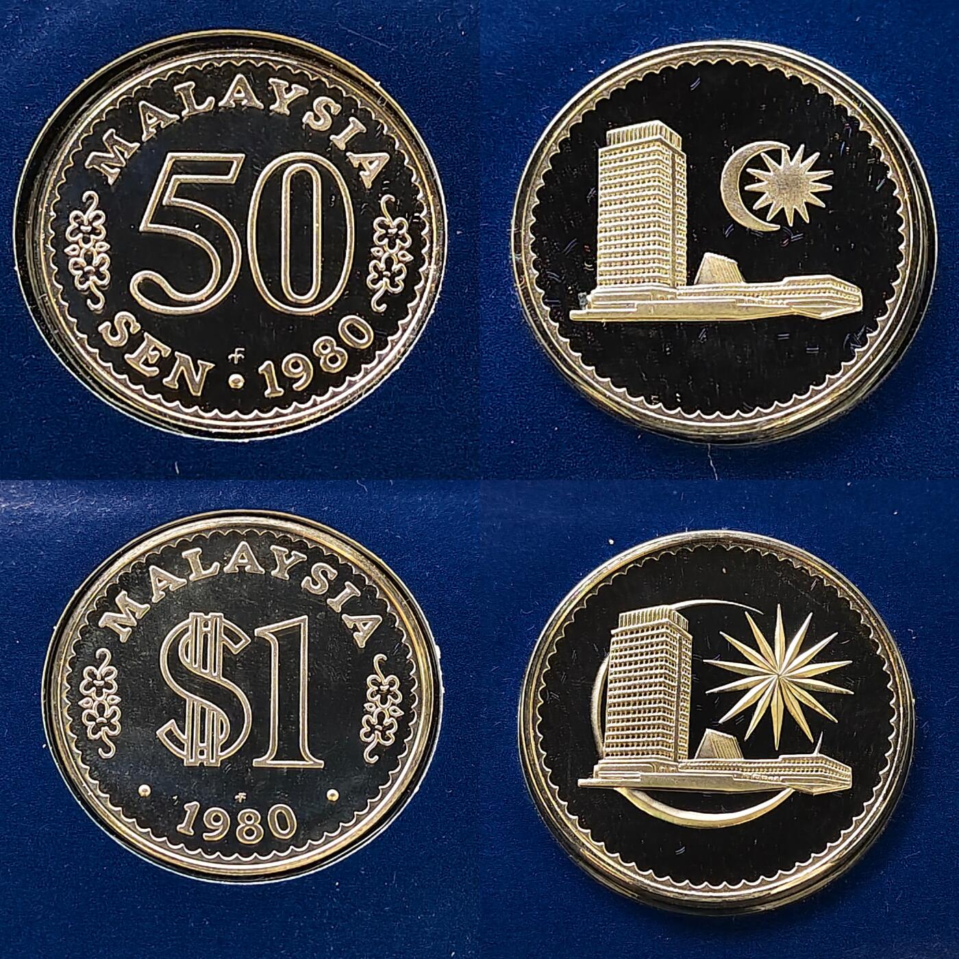 【全场包邮】纯粹捡漏拍479场（免费代拍第16场） 马来西亚1980年官方9枚全银精制套币-盒证全