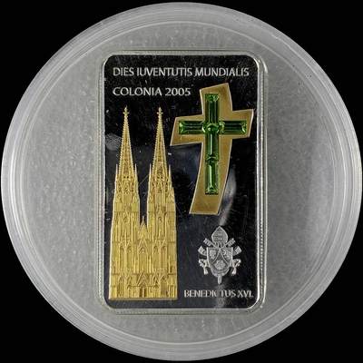 【雨安】【直播拍卖】【世界币章115期-裸币】2025-11-21 周五 19:30 保真 - [现代钱币] Liberia 利比里亚 5元 2005年 世界青年日 异形彩银镶嵌银币