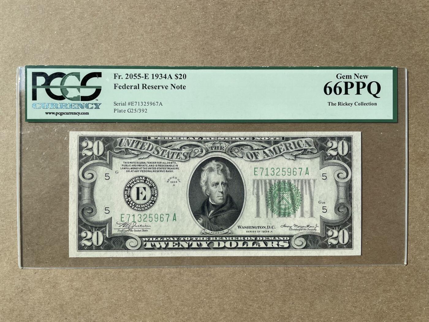 美国1934年A版20元 里士满联储发行 PCGS66EPQ E71325967A