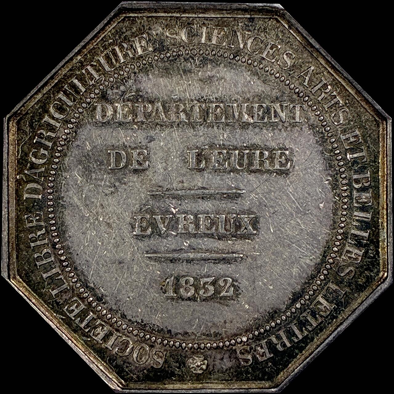 【雨安】【直播拍卖】【世界币章115期-裸币】2025-11-21 周五 19:30 保真 [章] France 章 法国 八角 1832年 菲利普 农业科学艺术协会 八角银章