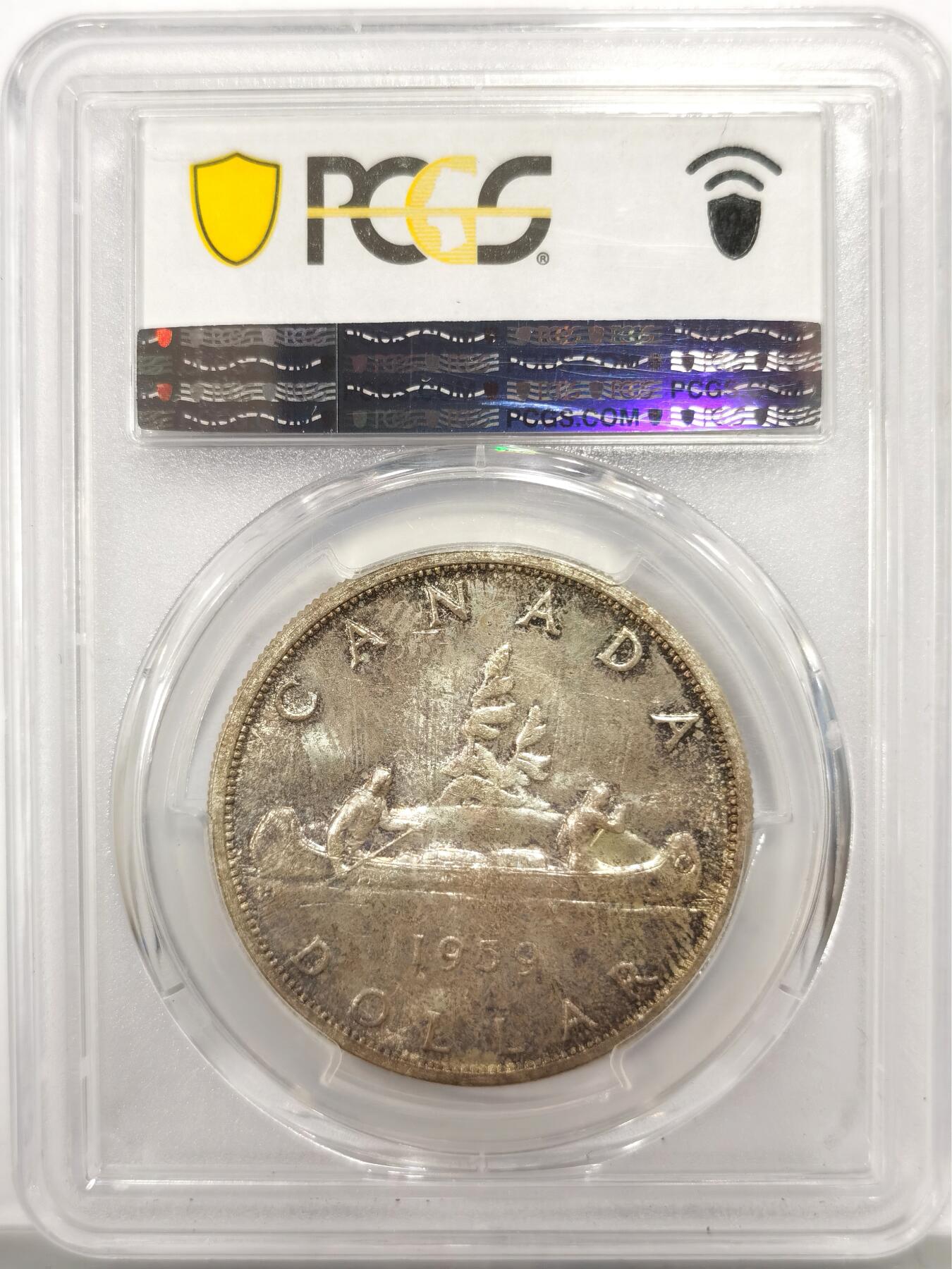 博洋堂世界钱币拍卖第147期（全场包邮） PCGS MS64 加拿大1959年伊丽莎白二世$1银币 醇厚五彩包浆 BU普制版比PL版少见 更高仅28枚
