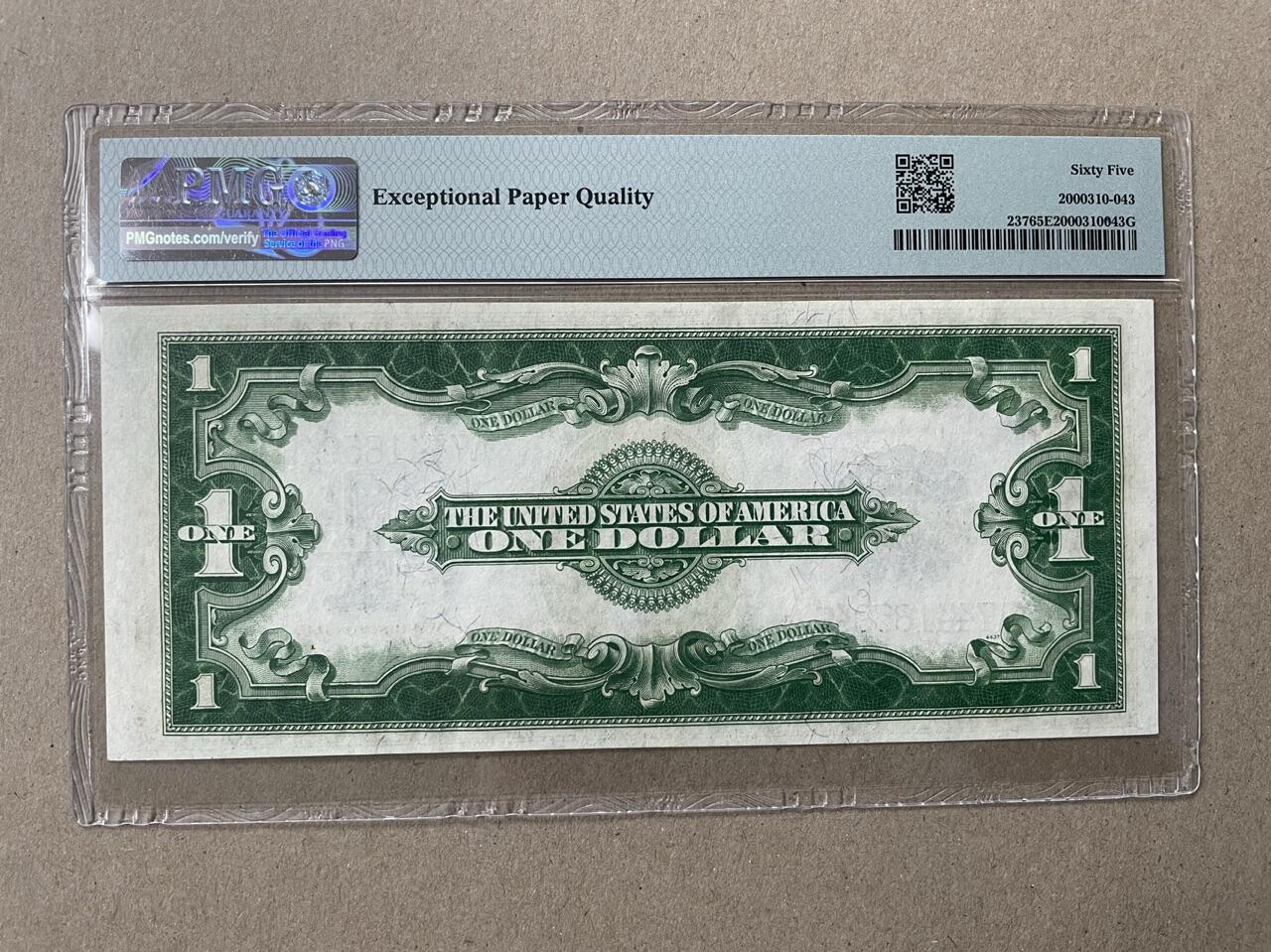 美国1923年1元白银券 稀少A冠 PMG65EPQ A74418594E