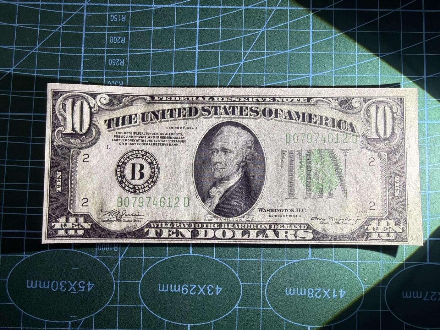 【炜奕收藏】，第五十一期 1934年美国10美元，UNC品相