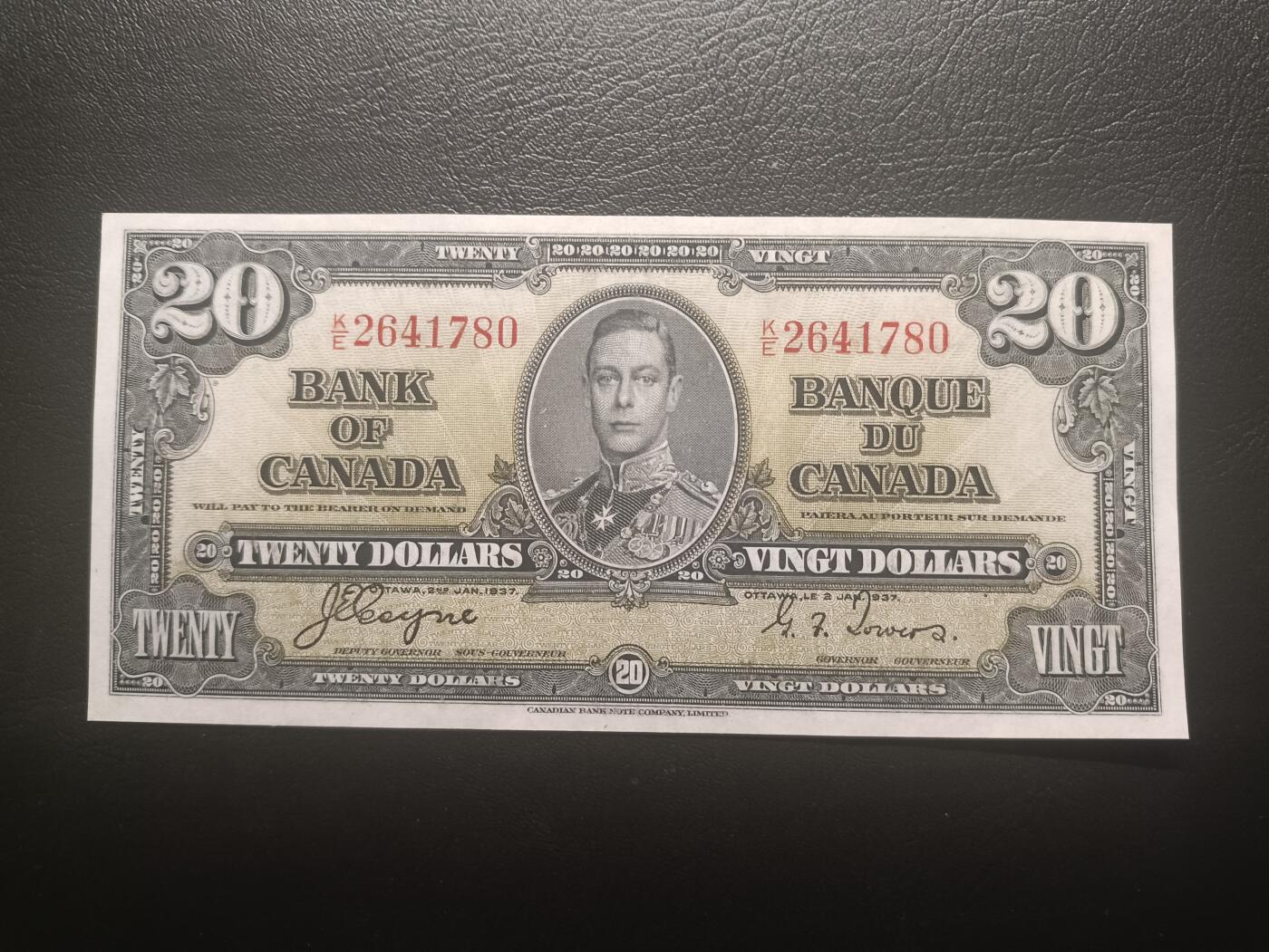 2025十一月第五期，总第203期 加拿大1937版20元AUNC，乔治六世国王和农神，稀有中高面值品种