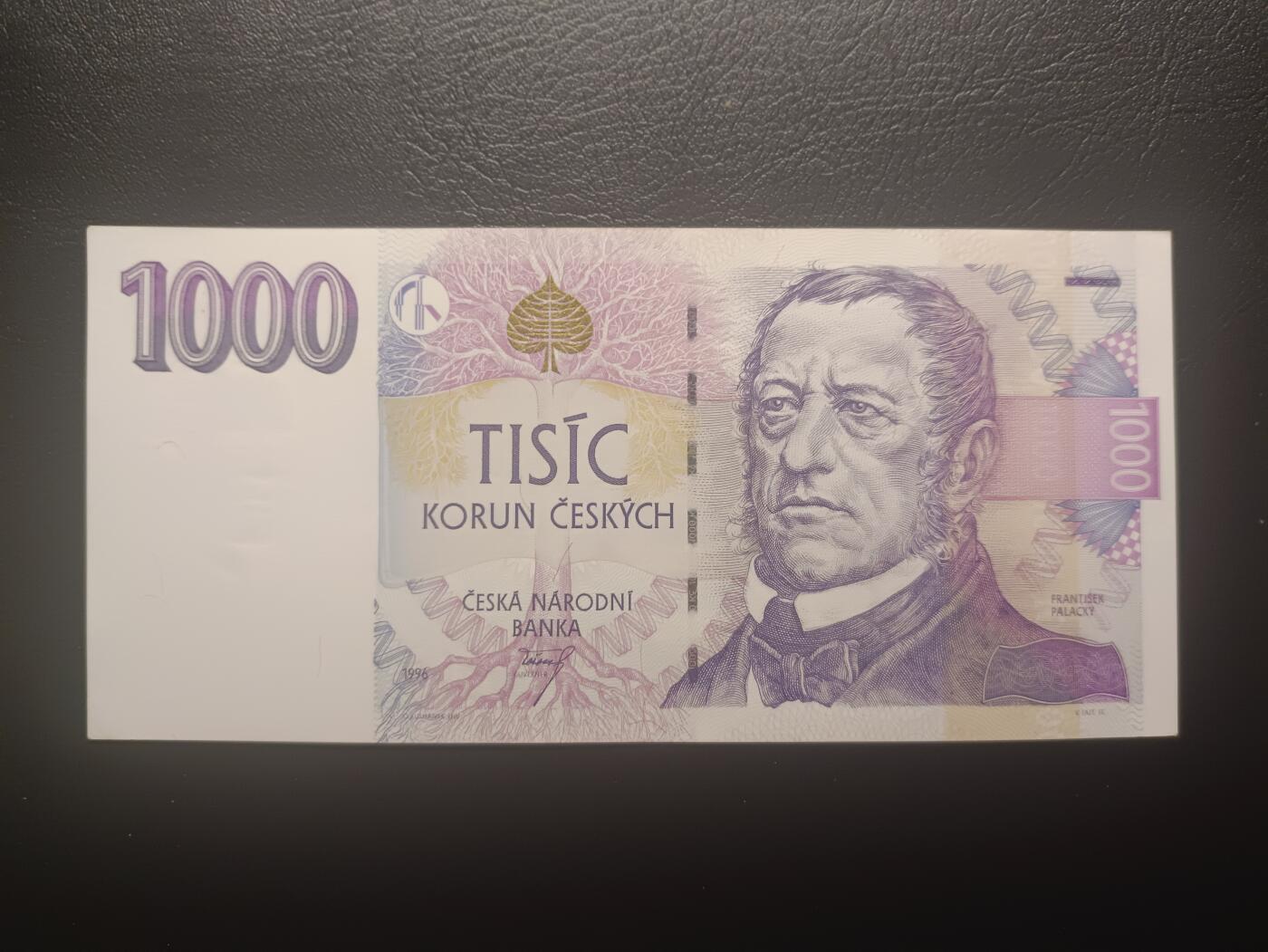 2025十一月第五期，总第203期 捷克1996年1000克朗UNC-，早期细安全线版本，历史学家帕拉斯基和波西米亚雄鹰下的中央银行大楼