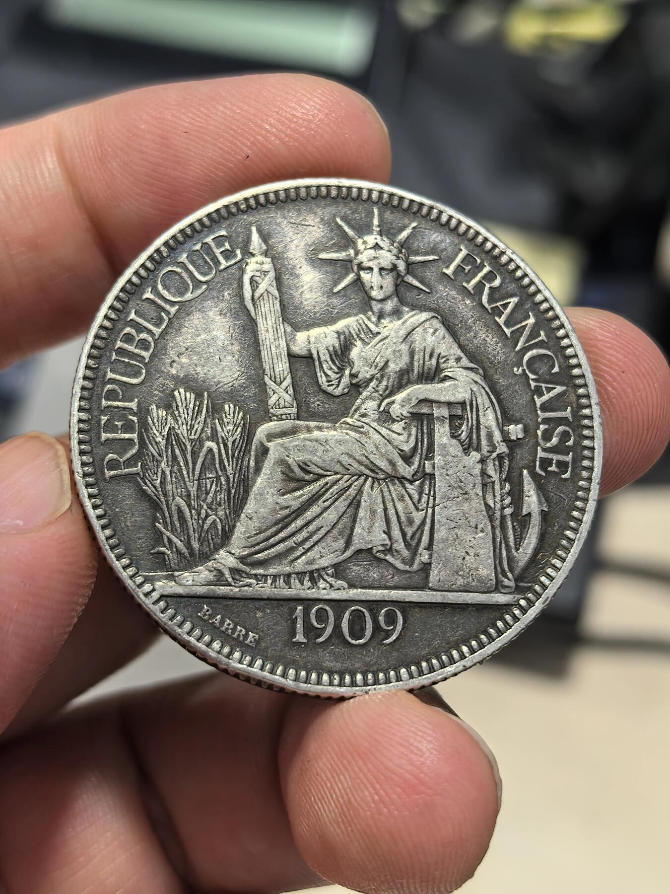 博洋堂世界钱币拍卖第147期（全场包邮） 法属印支1909年A版坐洋大银币