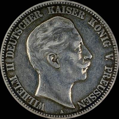 【雨安】【直播拍卖】【世界币章115期-裸币】2025-11-21 周五 19:30 保真 - [裸币德国] Germany 德国 帝国 普鲁士 5马克 (1891-1908) 威廉二世 1904年