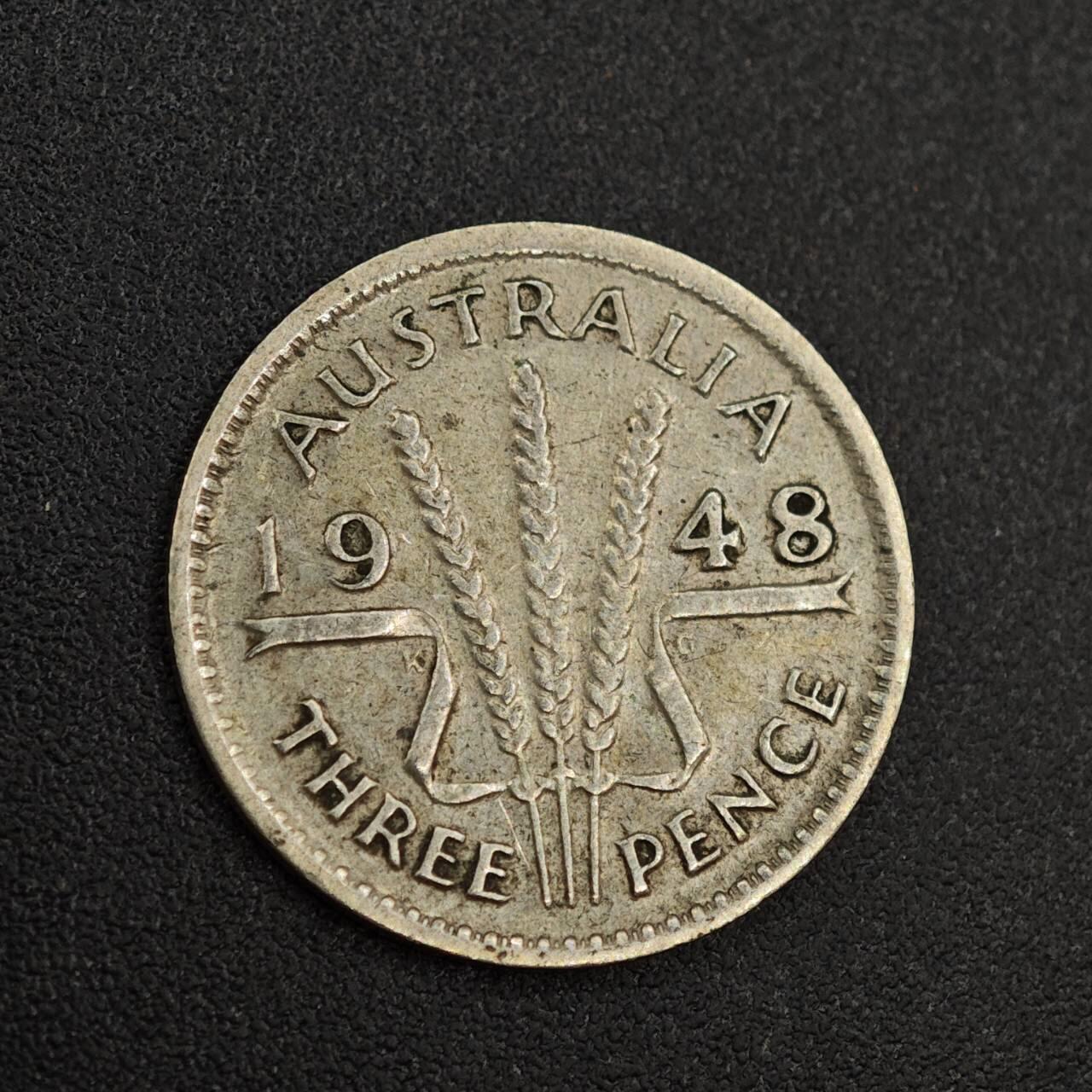 【淘币小摊】实时拍第八百零二拍   散币场   满百包邮可预留二周 每周一统一发货   澳大利亚1948年乔治六世3便士银币