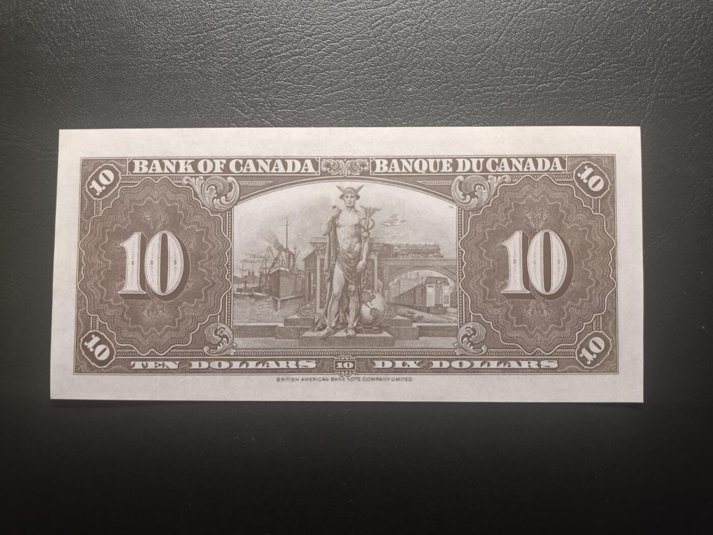 2025十一月第五期，总第203期 加拿大1937版10元AUNC，乔治六世国王和商业神墨丘利，稀有中高面值品种