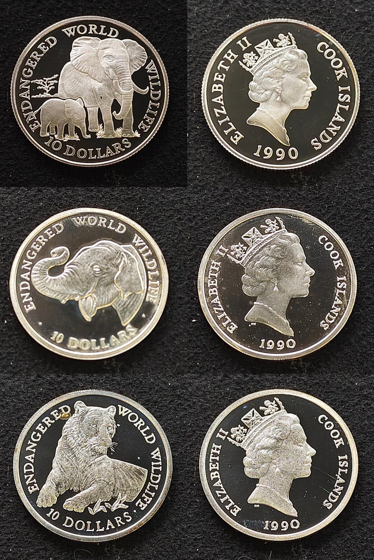 【全场包邮】纯粹捡漏拍479场（免费代拍第16场） 【大盒】库克群岛1990-1992年濒危动物系列33枚全银盒装套币-盒装带托盘