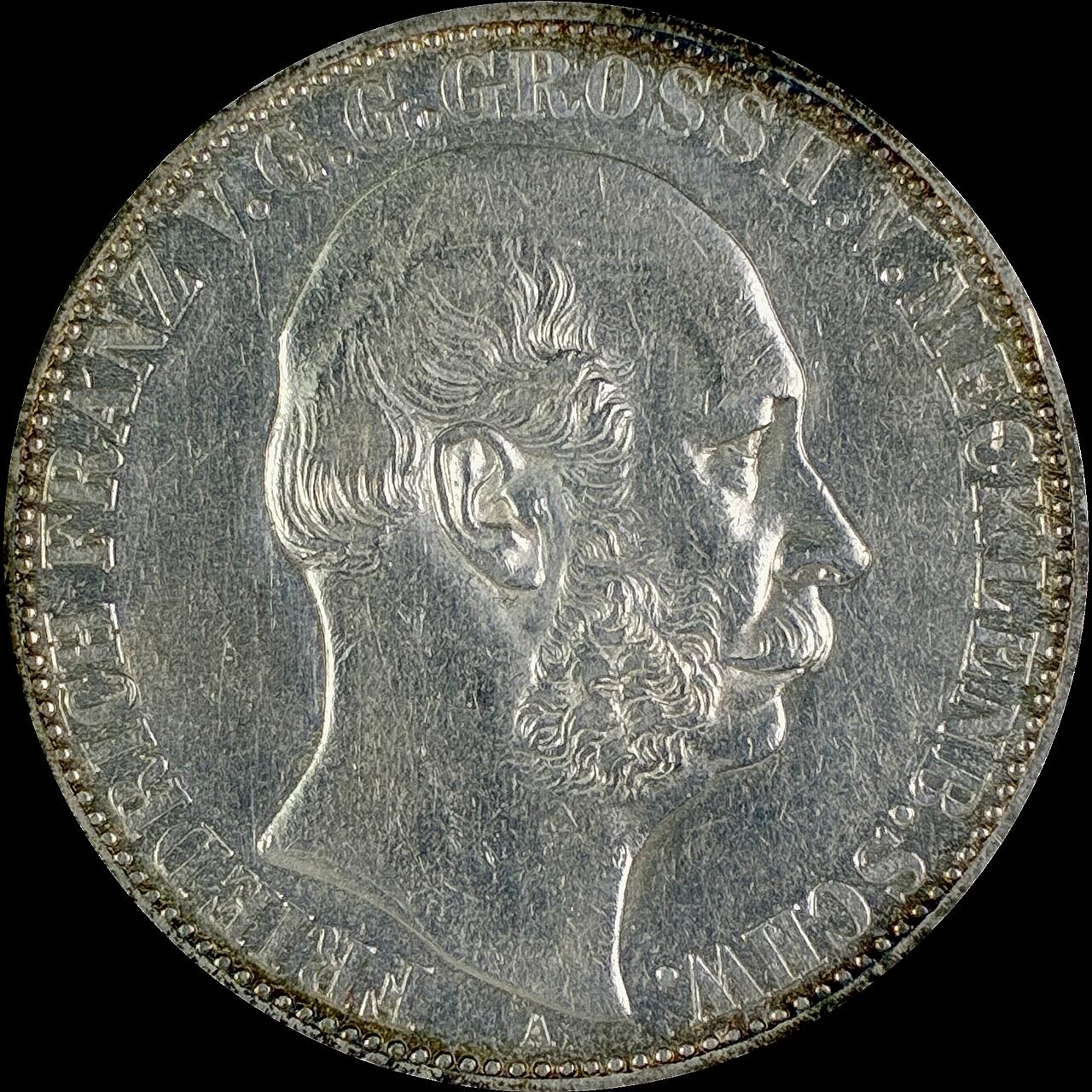 【雨安】【直播拍卖】【世界币章115期-裸币】2025-11-21 周五 19:30 保真 [裸币德国] Germany 德国 德意志 1泰勒 Mecklenburg-Schwerin梅克伦堡-什未林 Thun.216 KM#A311 (1867) 1867年