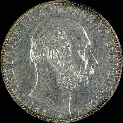 【雨安】【直播拍卖】【世界币章115期-裸币】2025-11-21 周五 19:30 保真 - [裸币德国] Germany 德国 德意志 1泰勒 Mecklenburg-Schwerin梅克伦堡-什未林 Thun.216 KM#A311 (1867) 1867年