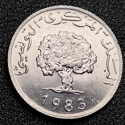 泉币菌-第134场-精品福利场 - 少见原光 突尼斯5米利姆铝币 24MM 外国钱币 