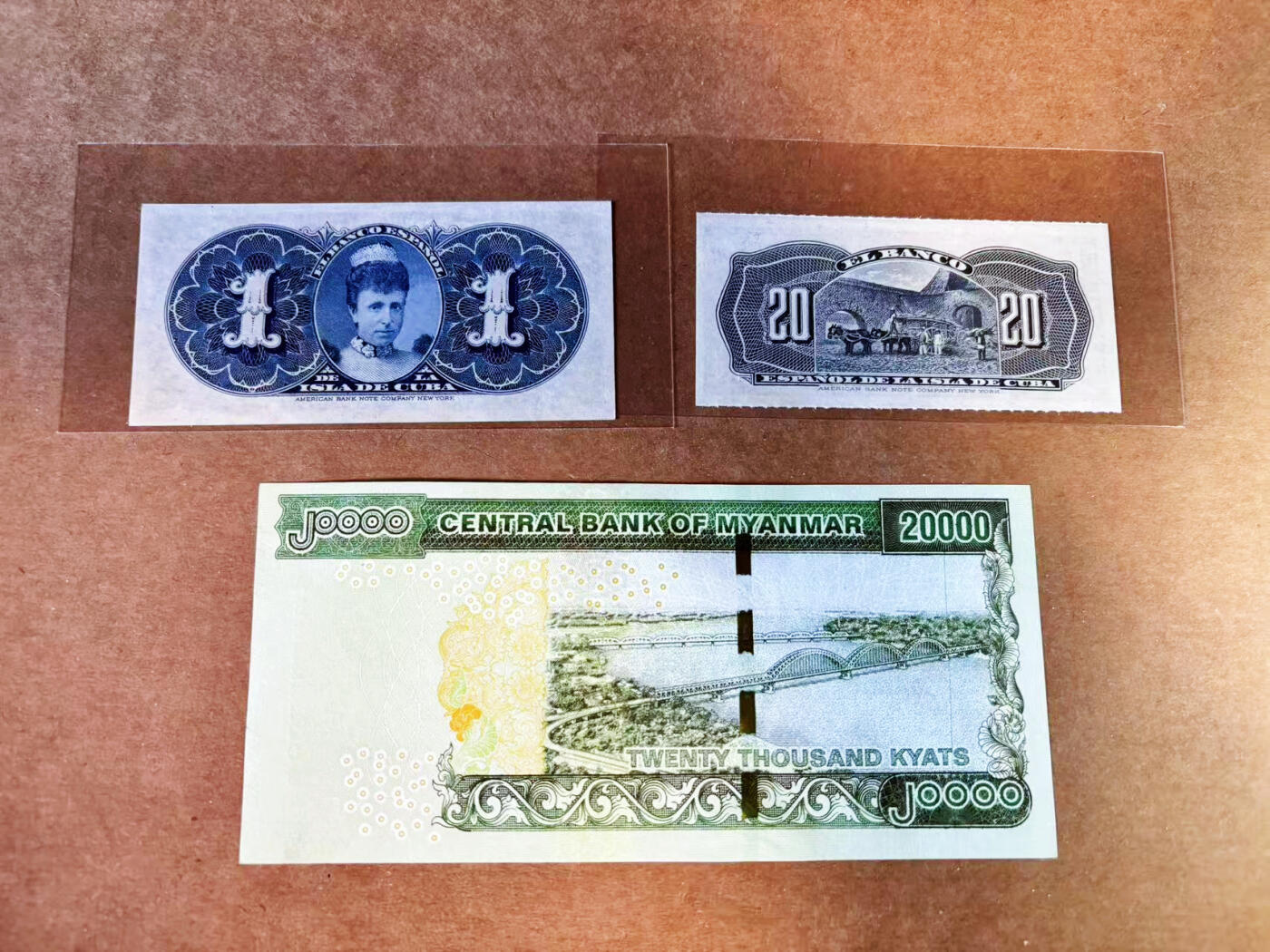 【Blue Auction】世界纸币精拍第753期——18级TOP拍卖/信誉/品质/专业/高效💫 【一组3张 含无47】古巴 早期 1896-1897年20分-1比索&缅甸 20000元 UNC-