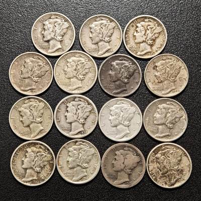 【德藏】世界币章拍卖第154期（拍品征集中~欢迎藏友联系） - 15枚一组 美国10分银币 直径约：17.8mm/枚；重约：2.5g/枚