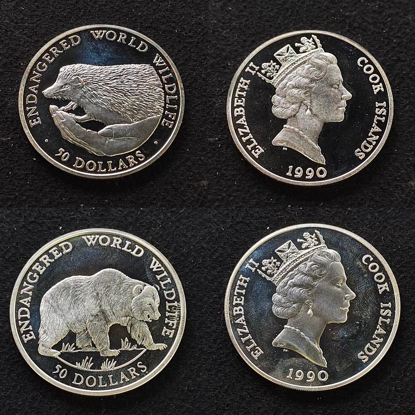 【全场包邮】纯粹捡漏拍479场（免费代拍第16场） 【大盒】库克群岛1990-1992年濒危动物系列33枚全银盒装套币-盒装带托盘