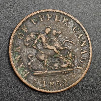 【淘币小摊】实时拍第八百零二拍   散币场   满百包邮可预留二周 每周一统一发货   - 上加拿大银行1852年马剑半便士铜币代币