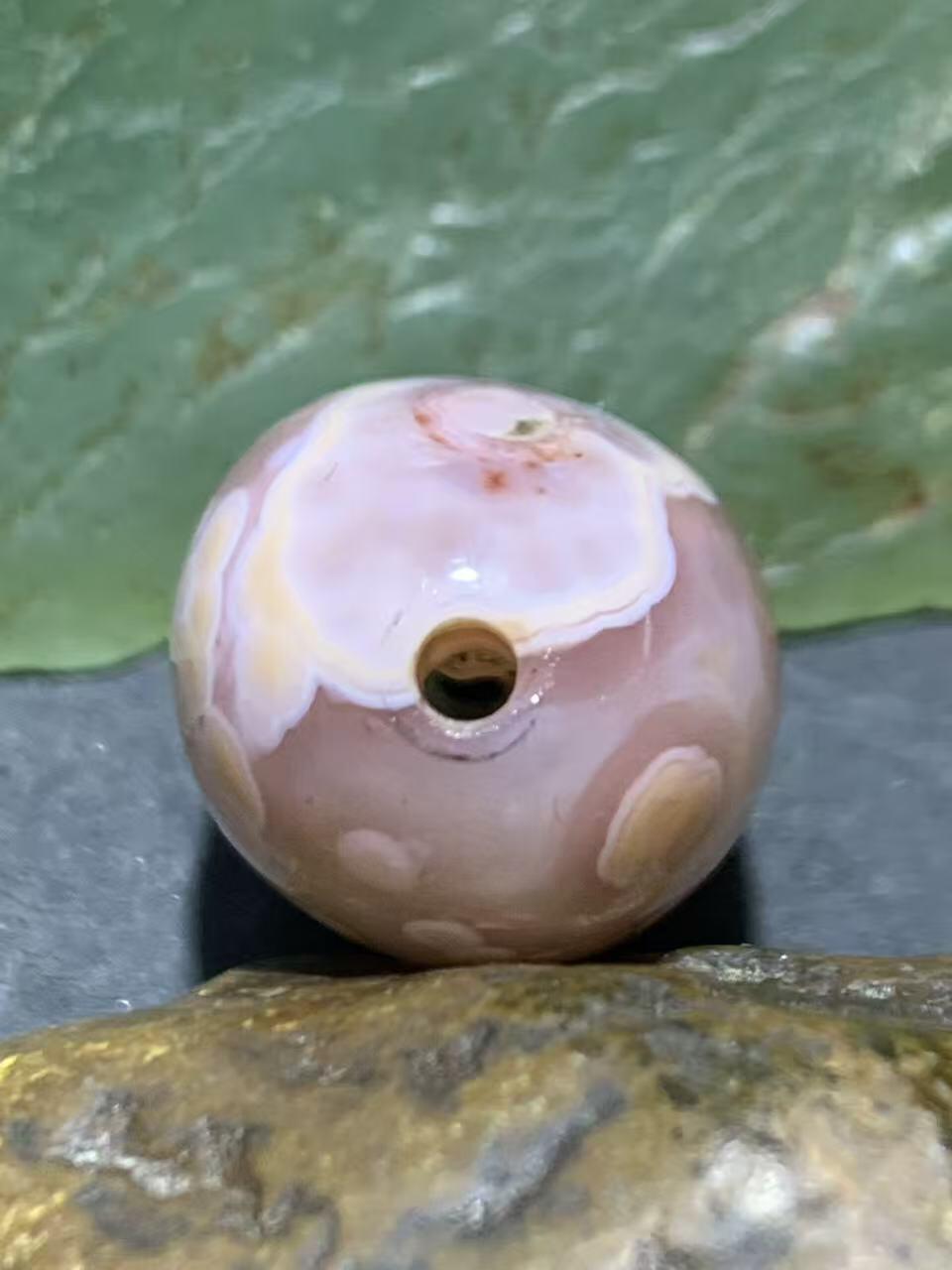 精美冰粉冻料天眼纹战国红玛瑙随形桶珠一颗