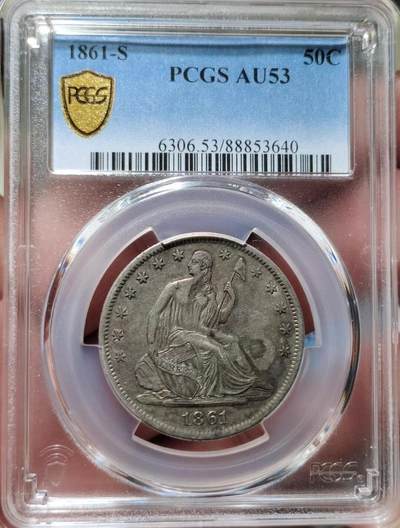 中外钱币第五场 - PCGS-AU53美国1861-S版半美元
