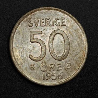 【淘币小摊】实时拍第八百零二拍   散币场   满百包邮可预留二周 每周一统一发货   - 瑞典1956年50欧尔银币