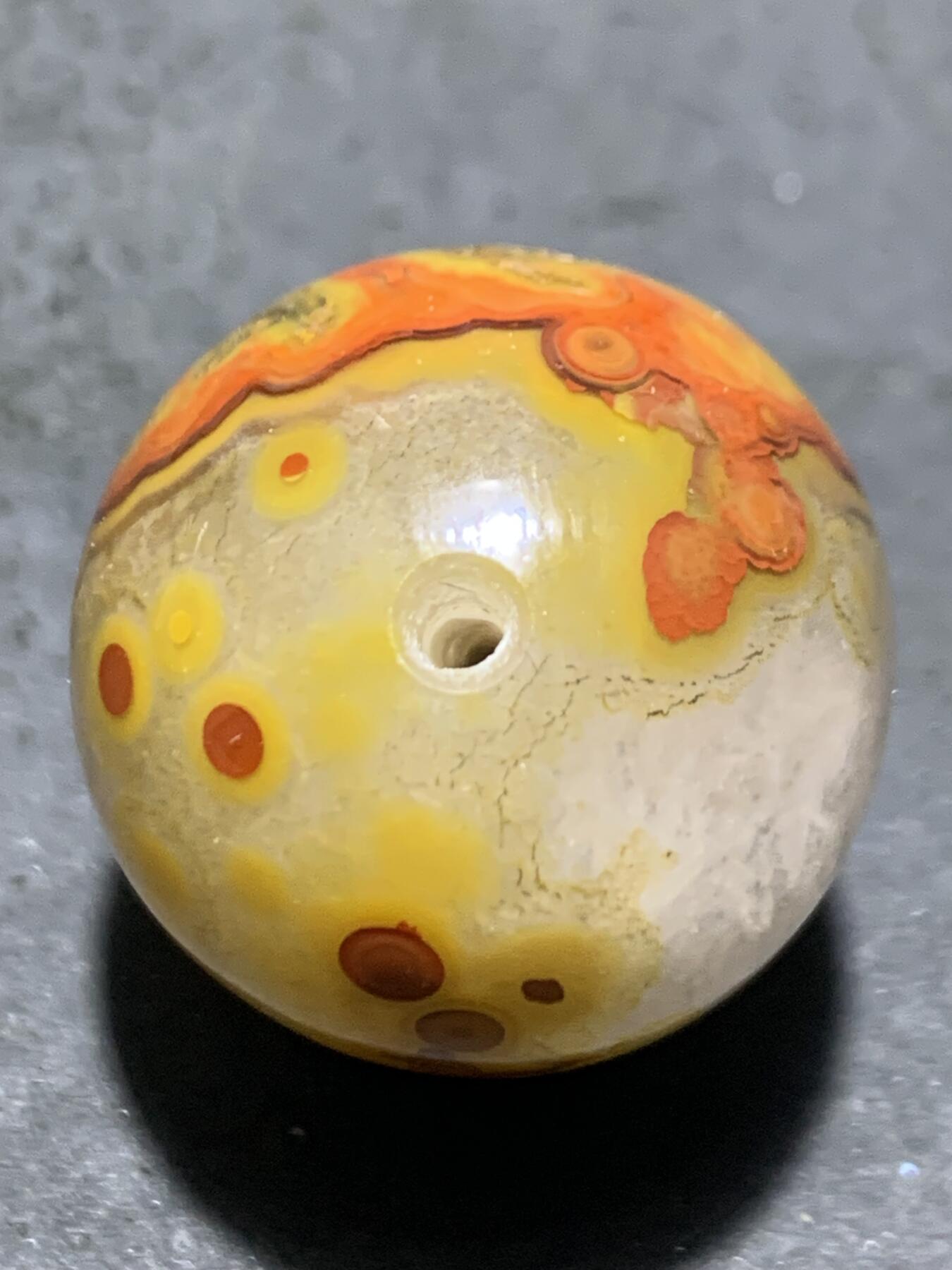 精美高玉化天眼纹冰飘原皮草花纹战国红玛瑙圆珠一个