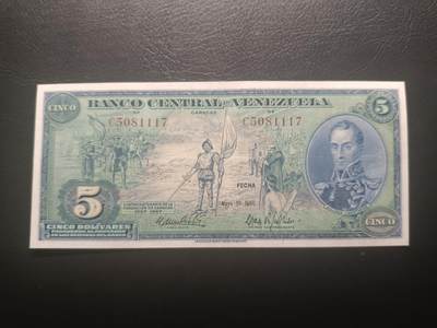 2025十一月第五期，总第203期 - 委内瑞拉1966年加拉加斯建城400周年5玻利瓦尔纪念钞AUNC豹子身111，西班牙殖民者的登陆图景和最早的加拉加斯定居点地图，少见品种