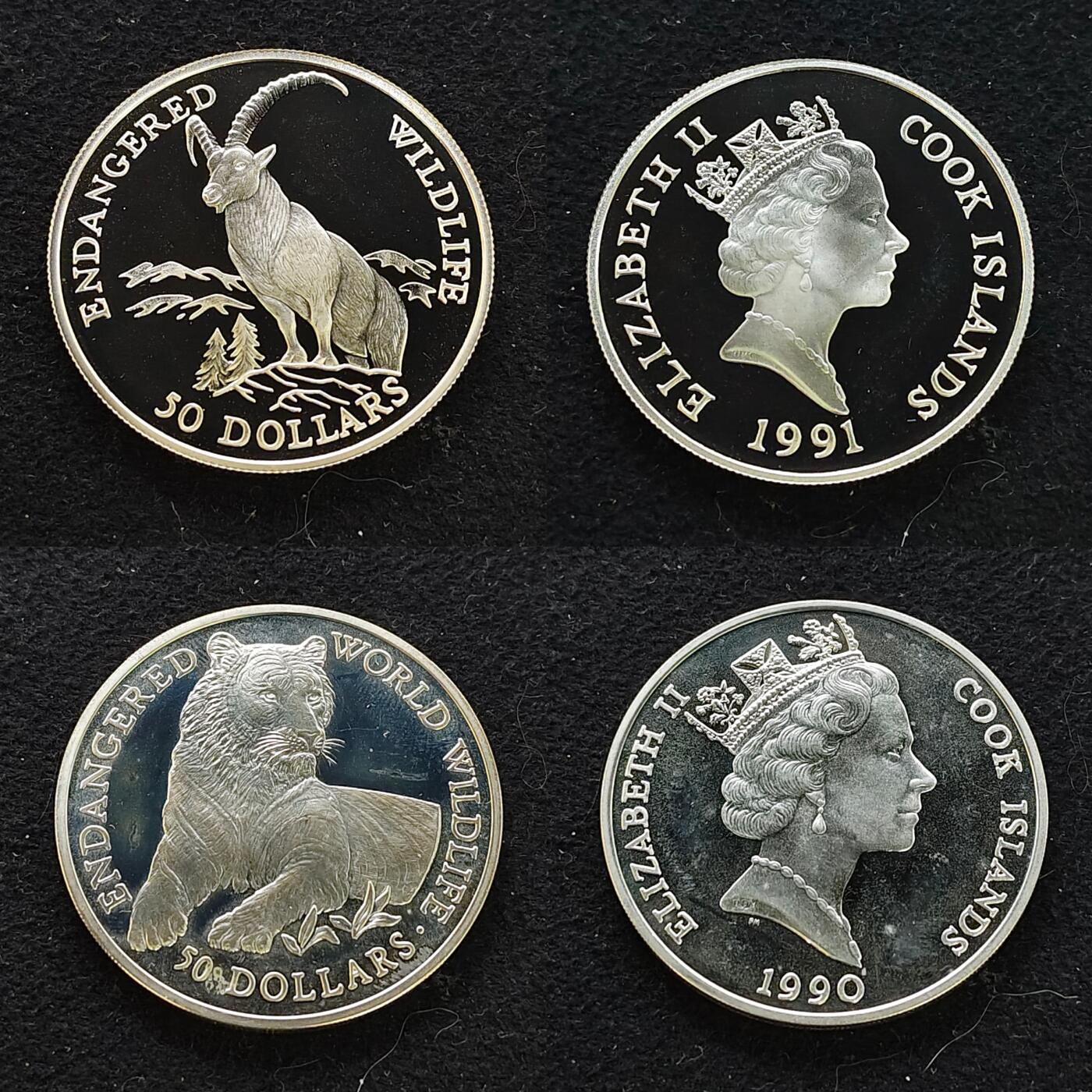 【全场包邮】纯粹捡漏拍479场（免费代拍第16场） 【大盒】库克群岛1990-1992年濒危动物系列33枚全银盒装套币-盒装带托盘