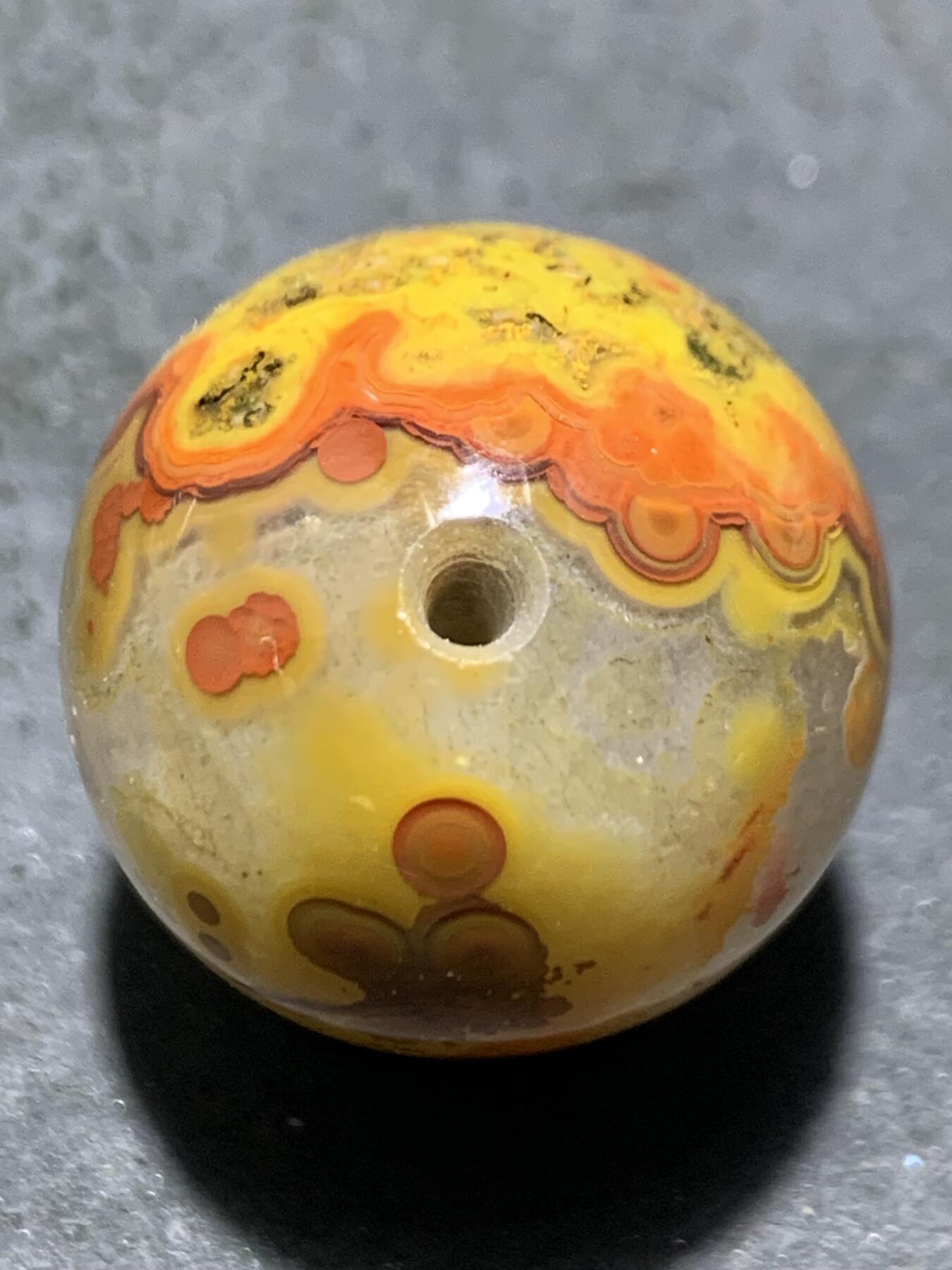 精美高玉化天眼纹冰飘原皮草花纹战国红玛瑙圆珠一个