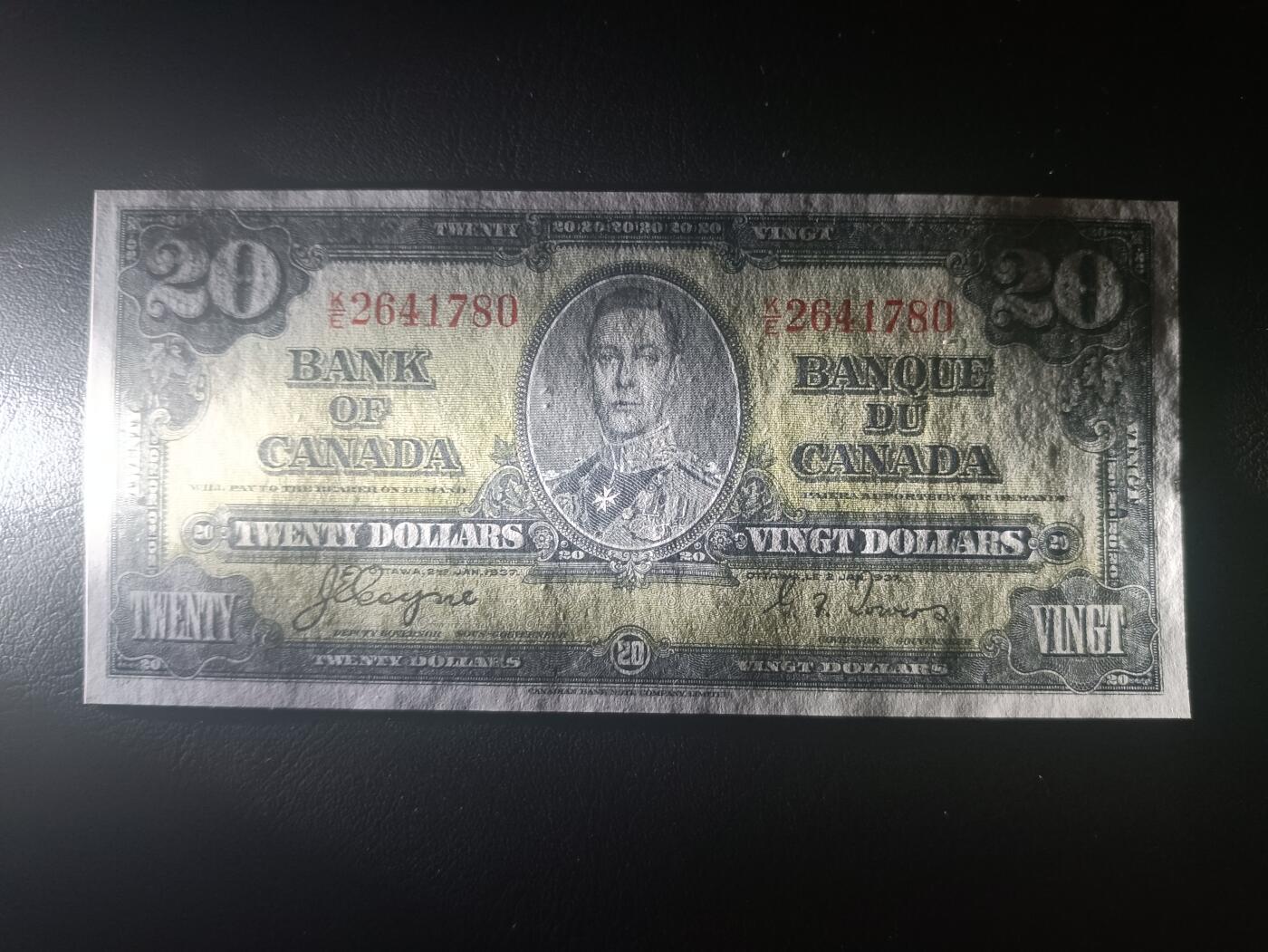 2025十一月第五期，总第203期 加拿大1937版20元AUNC，乔治六世国王和农神，稀有中高面值品种